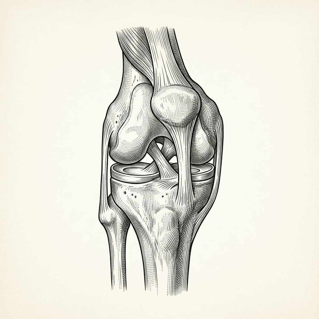 Anatomy book engraving of the human knee joint