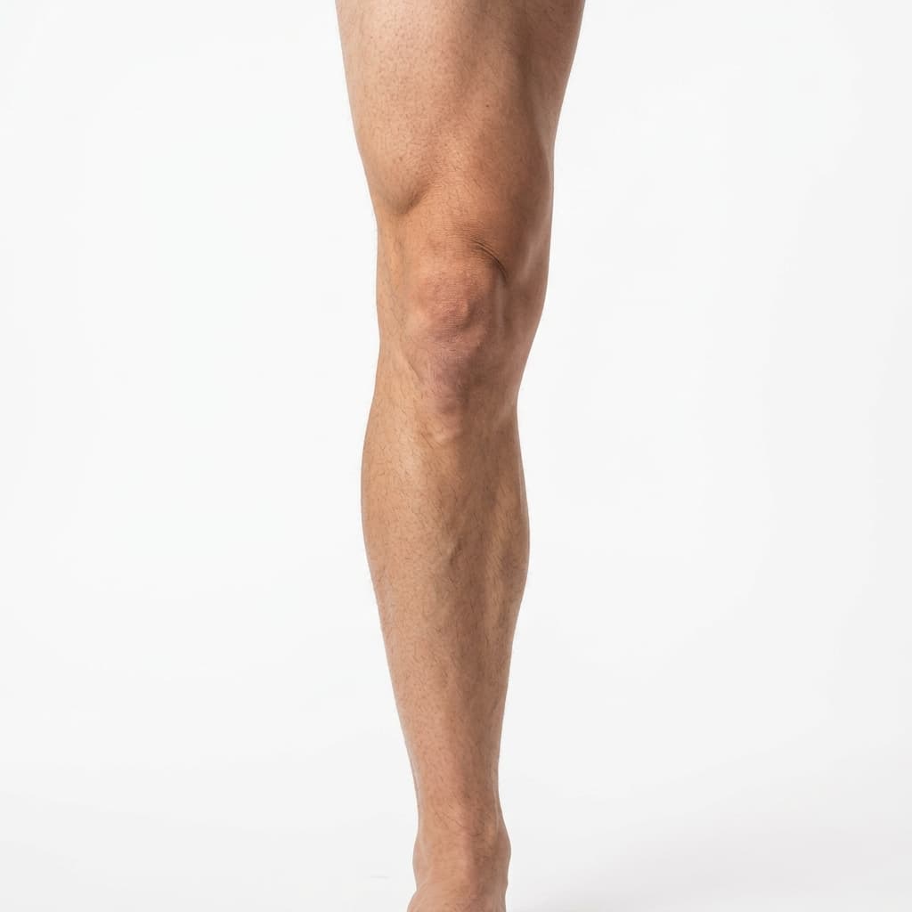 Photograph of human leg showing the Front (Anterior) view of the knee